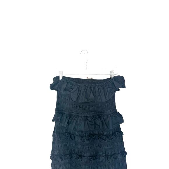 CLEOBELLA Black Poplin Ruffle Strapless Halter Elodie Midi Dress Size Large - Picture 5 of 11
